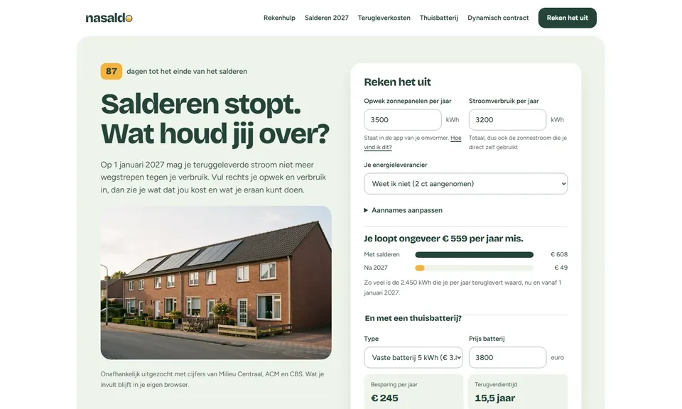 nasaldo.nl solar net metering calculator